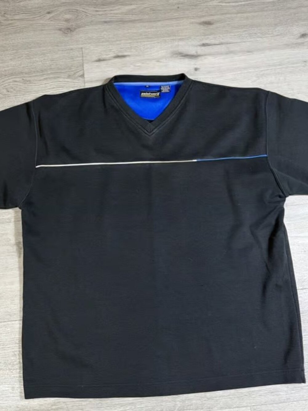 Point Zero Y2K Athletic V Neck Shirt Men XL Black Blue Performance Techwear Tee